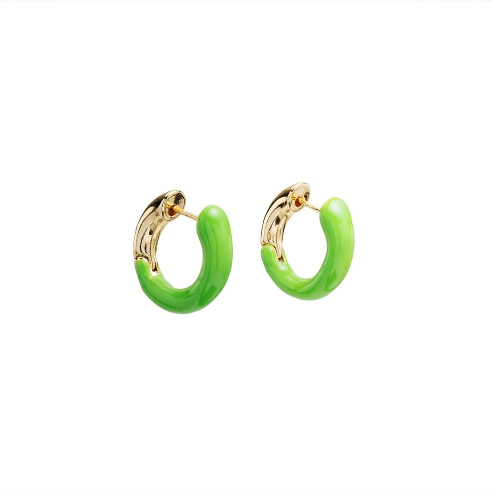 Gold-Tone Hoop Earrings with Lime Green Enamel